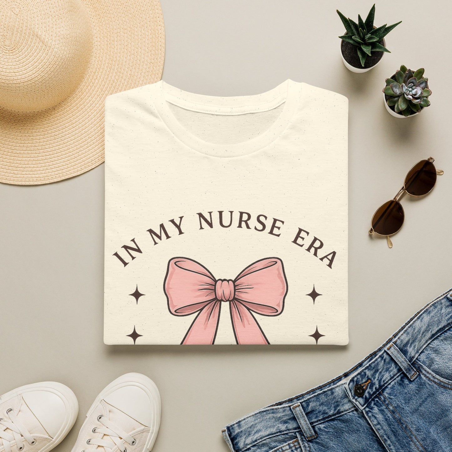 Nurse T-Shirt — "In My Nurse Era" Pink Bow Comfort Tee
