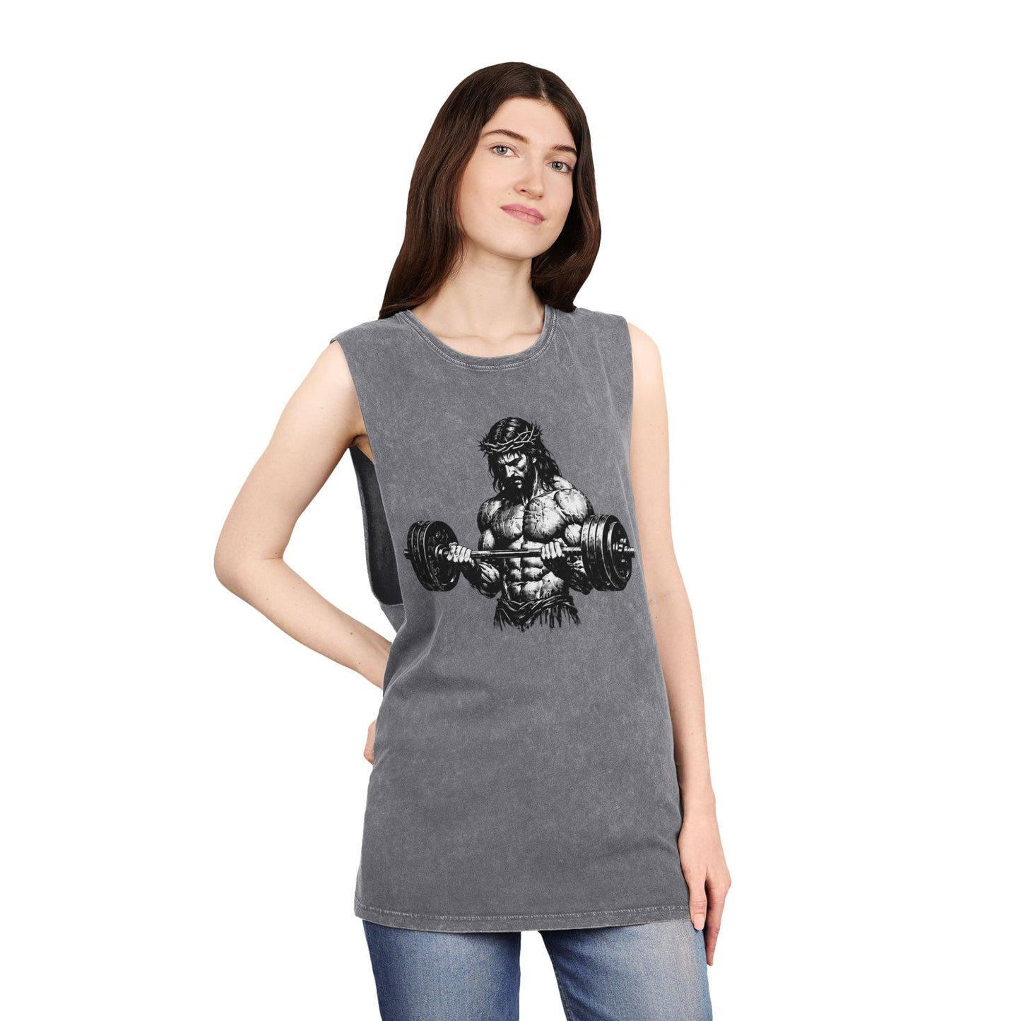 Barbell Warrior Stonewash Tank Top — Vintage Muscle Gym Tank