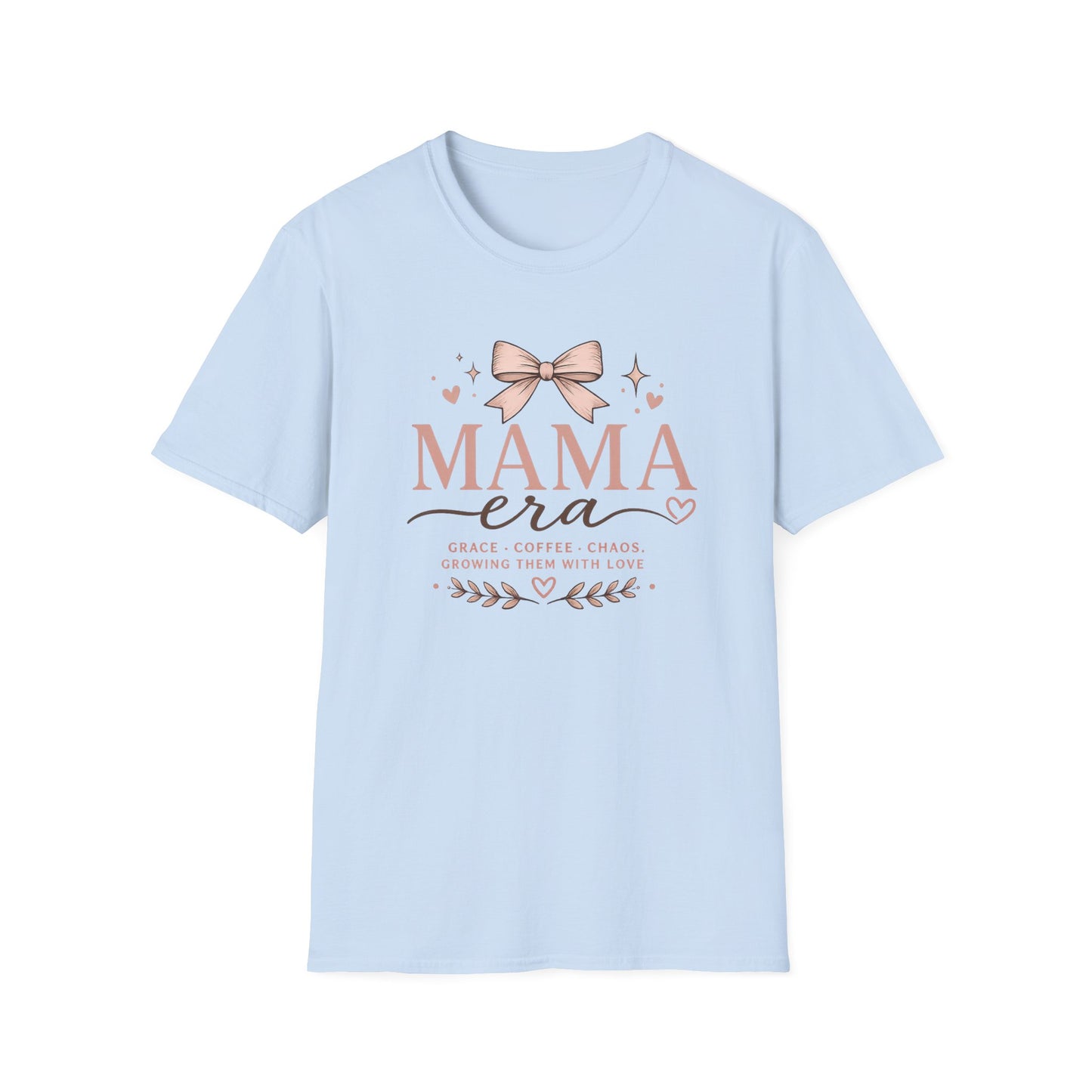 Mama Era T-Shirt — Pink Bow & Heart Graphic Tee for New Moms