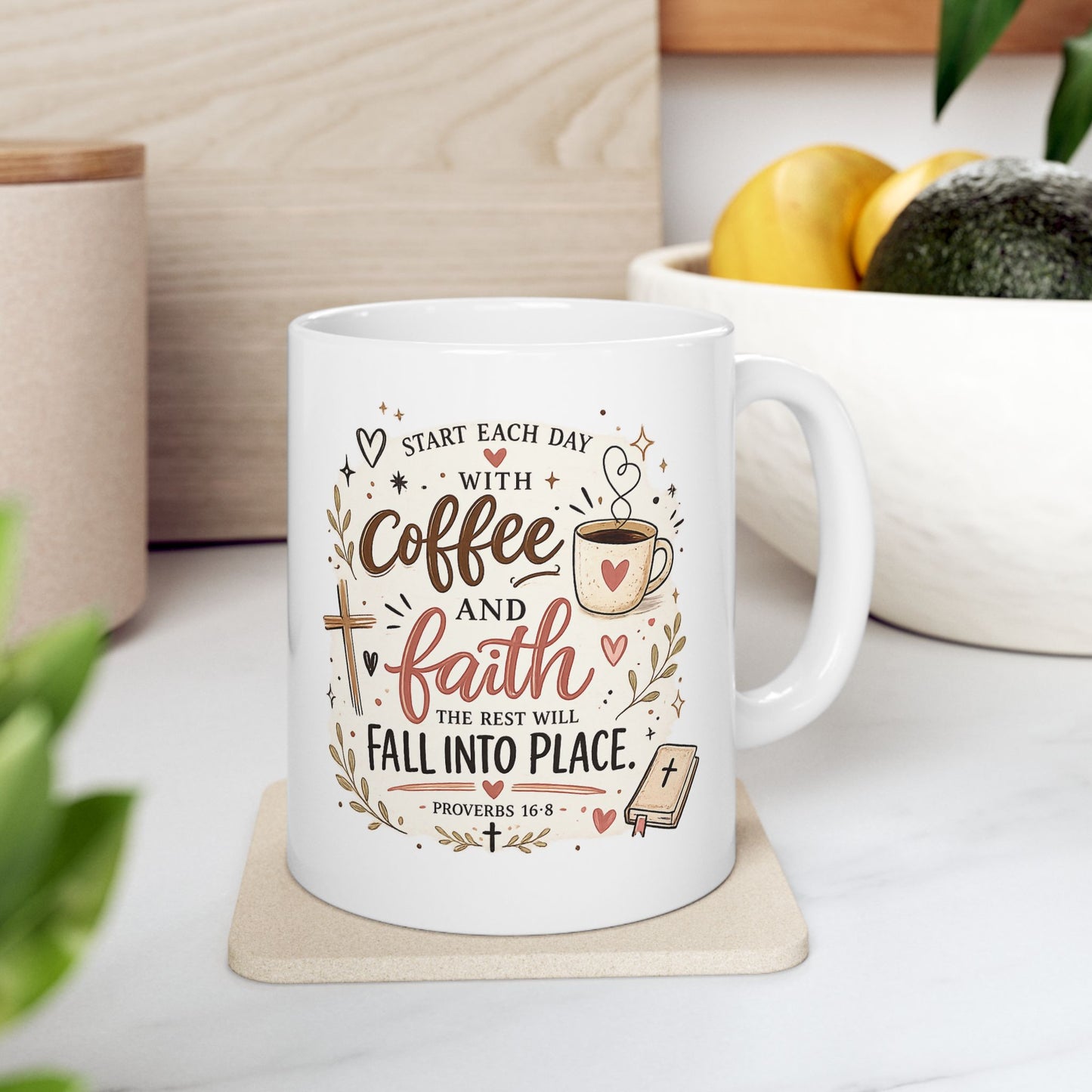Coffee, Faith & Fall Ceramic Mug — Christian Autumn Coffee Cup (11oz/15oz)