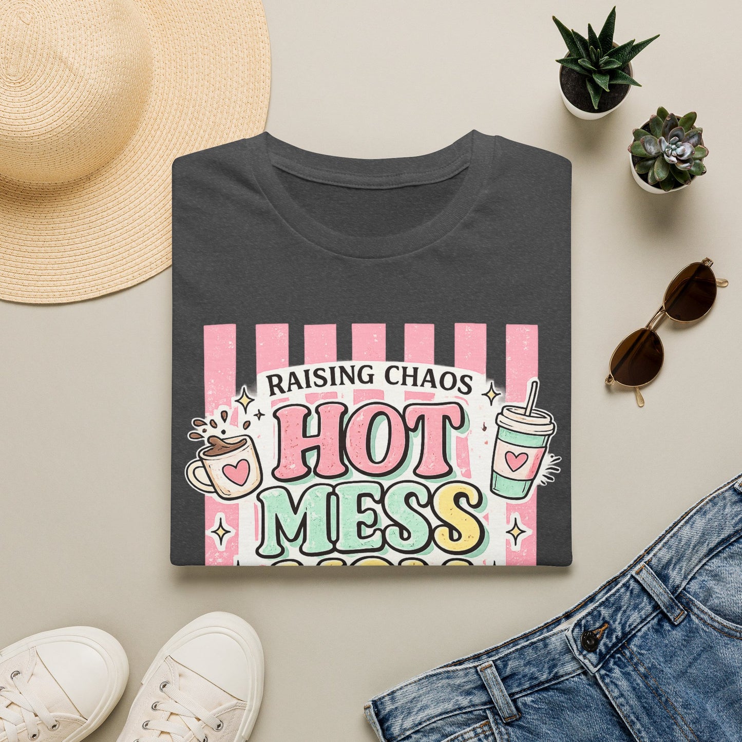 Hot Mess Mom T-Shirt — "Raising Chaos" Cute Retro Mom Tee