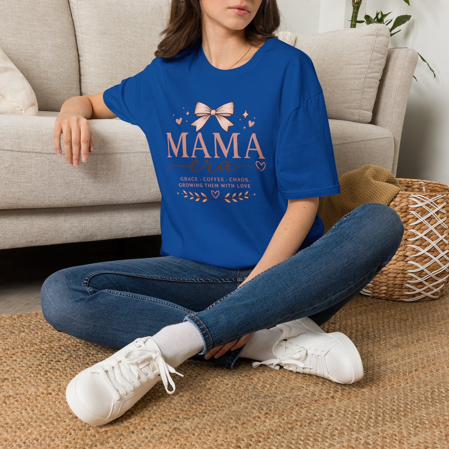 Mama Era T-Shirt — Pink Bow & Heart Graphic Tee for New Moms