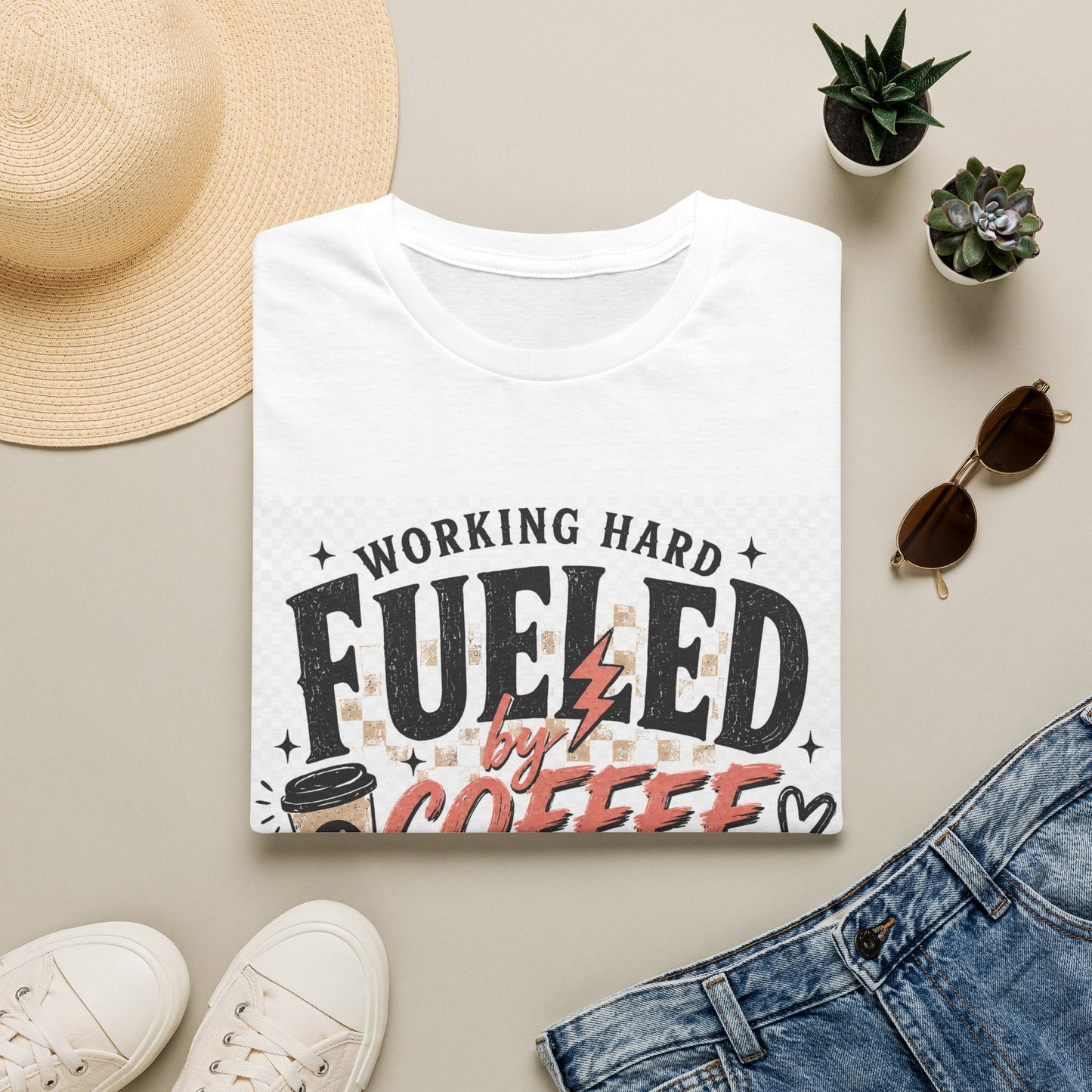 Coffee T-Shirt — "Working Hard Fueled by Coffee and a Hot Mess Mom" Graphic Tee