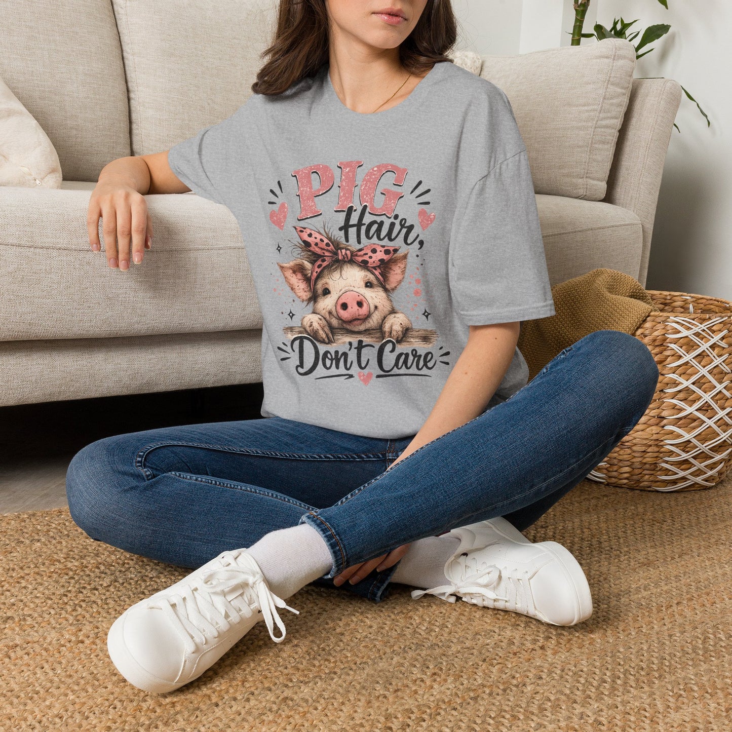 T-Shirt — "Pig Hair Don't Care" Cute Pig Graphic Tee