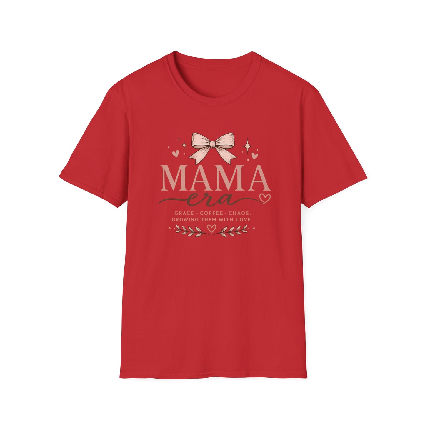 Mama Era T-Shirt — Pink Bow & Heart Graphic Tee for New Moms