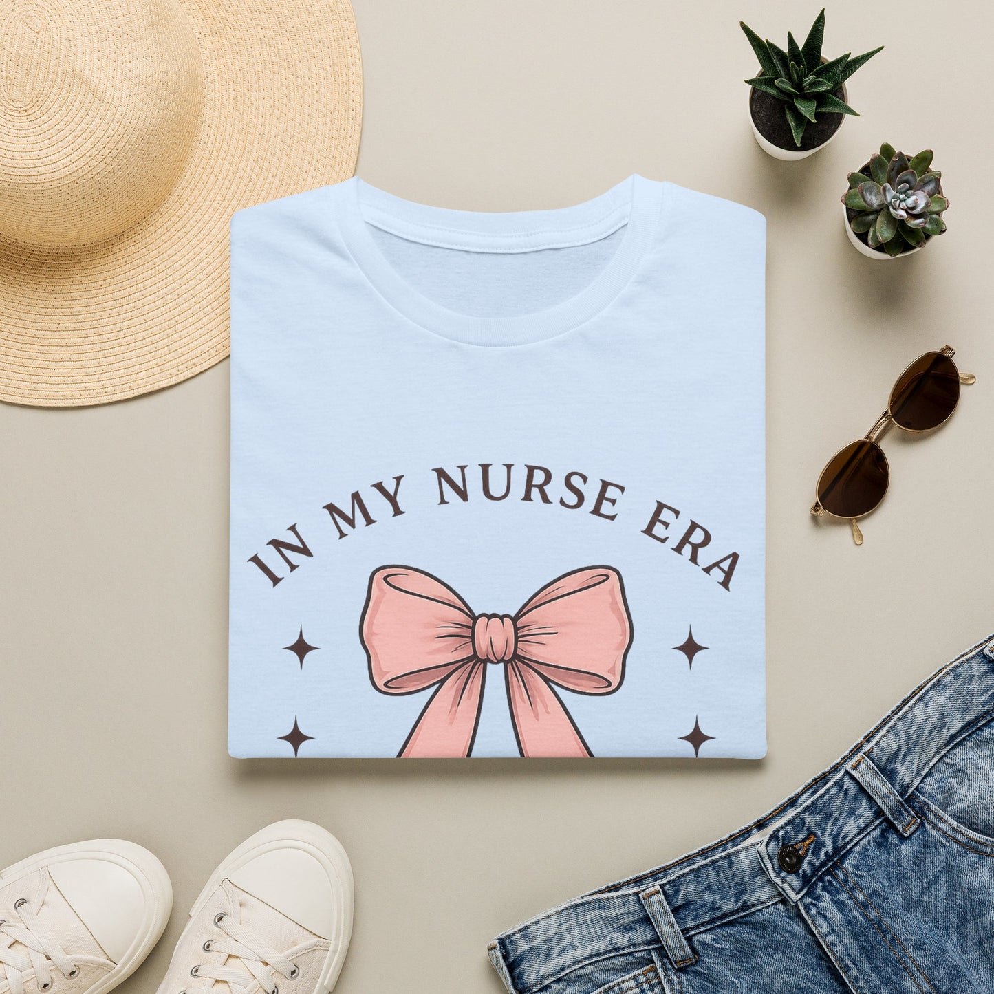 Nurse T-Shirt — "In My Nurse Era" Pink Bow Comfort Tee