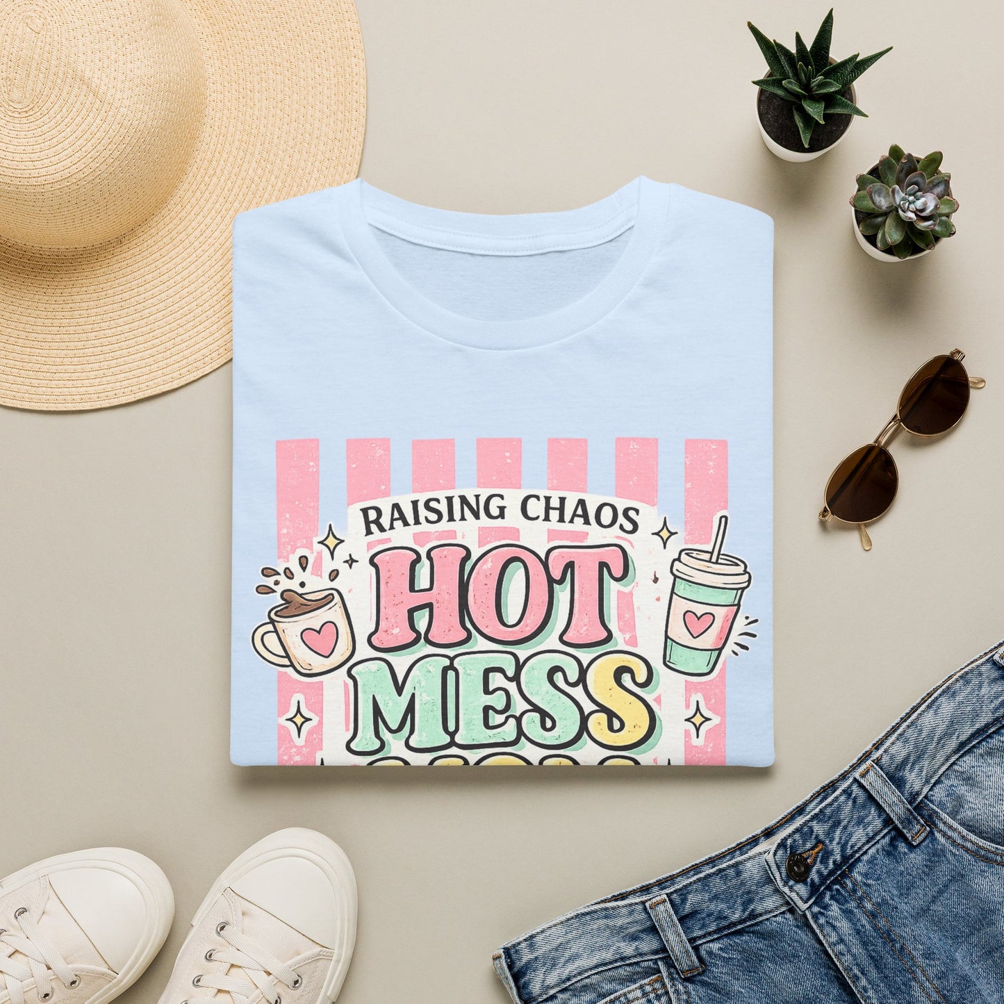 Hot Mess Mom T-Shirt — "Raising Chaos" Cute Retro Mom Tee