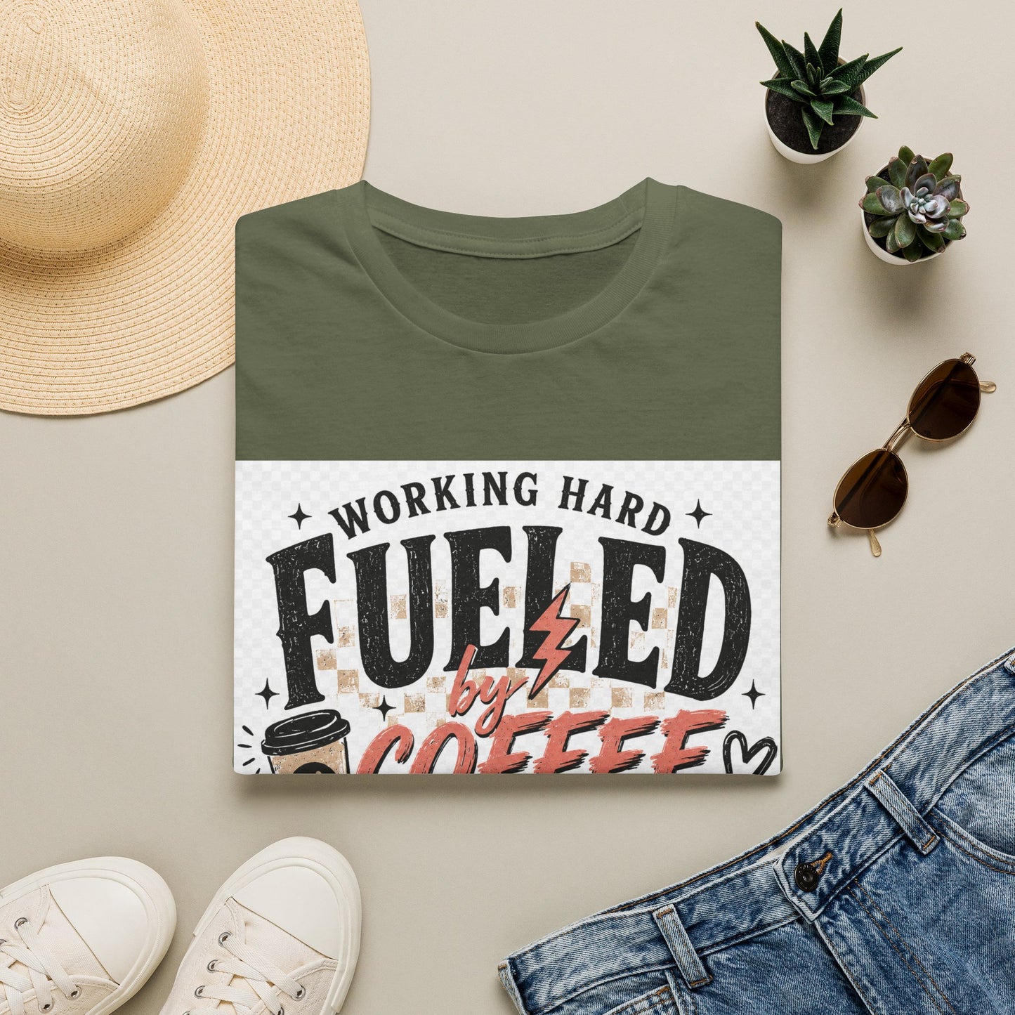 Coffee T-Shirt — "Working Hard Fueled by Coffee and a Hot Mess Mom" Graphic Tee