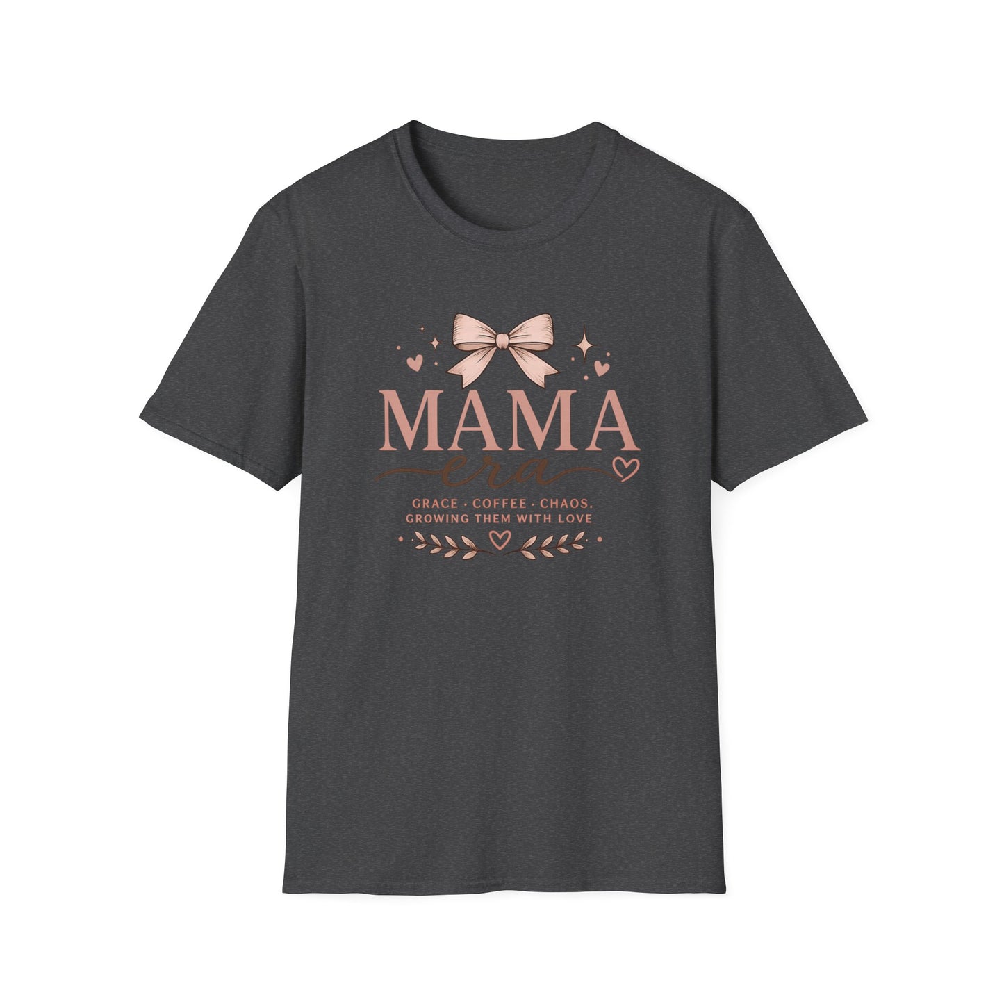 Mama Era T-Shirt — Pink Bow & Heart Graphic Tee for New Moms