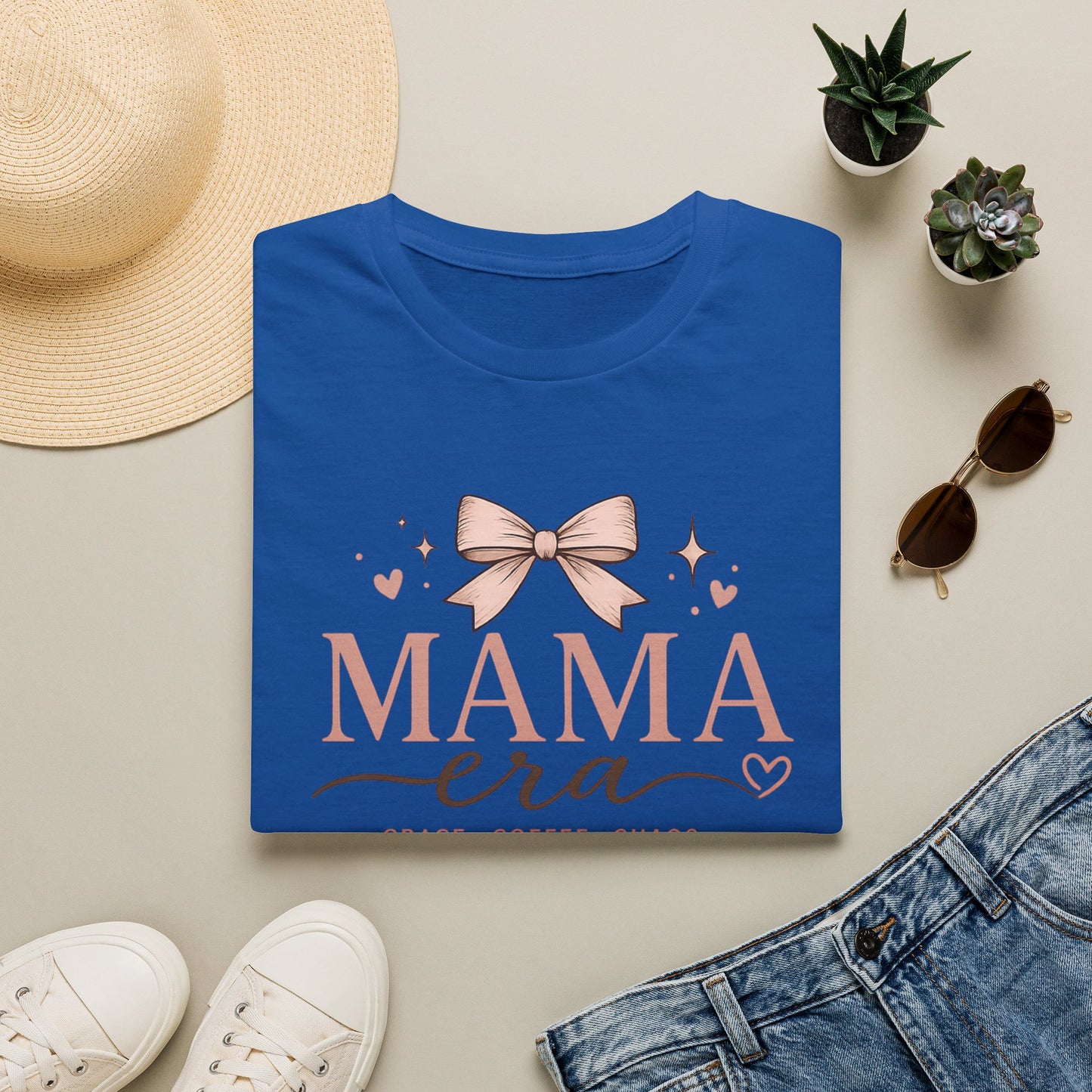 Mama Era T-Shirt — Pink Bow & Heart Graphic Tee for New Moms