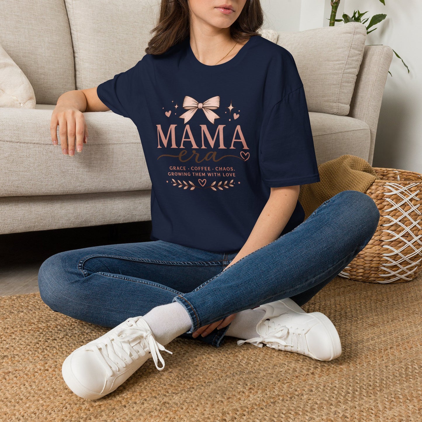 Mama Era T-Shirt — Pink Bow & Heart Graphic Tee for New Moms