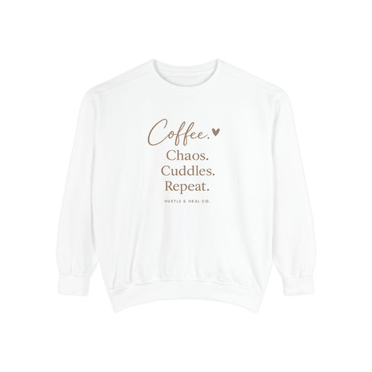 Coffee. Chaos. Cuddles. Repeat. Sweatshirt — Cozy Mom Life Pullover