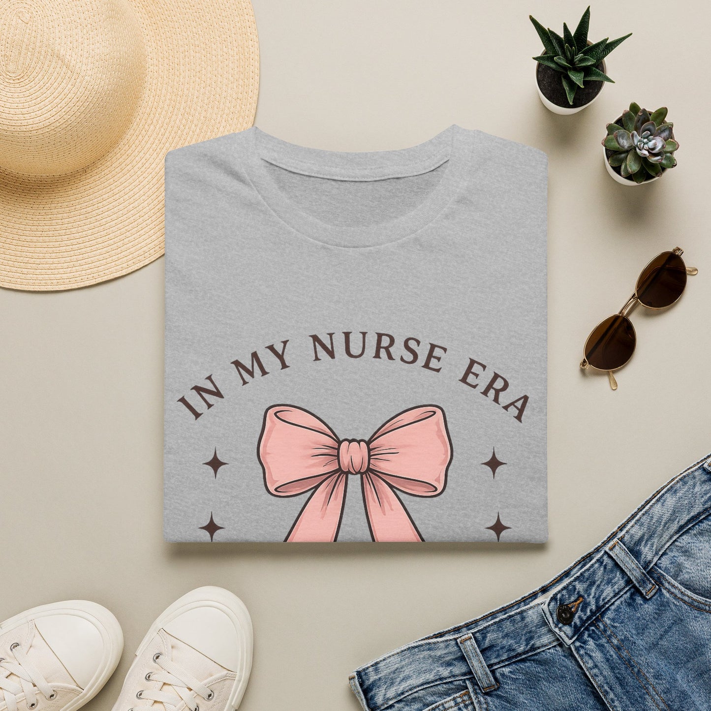 Nurse T-Shirt — "In My Nurse Era" Pink Bow Comfort Tee