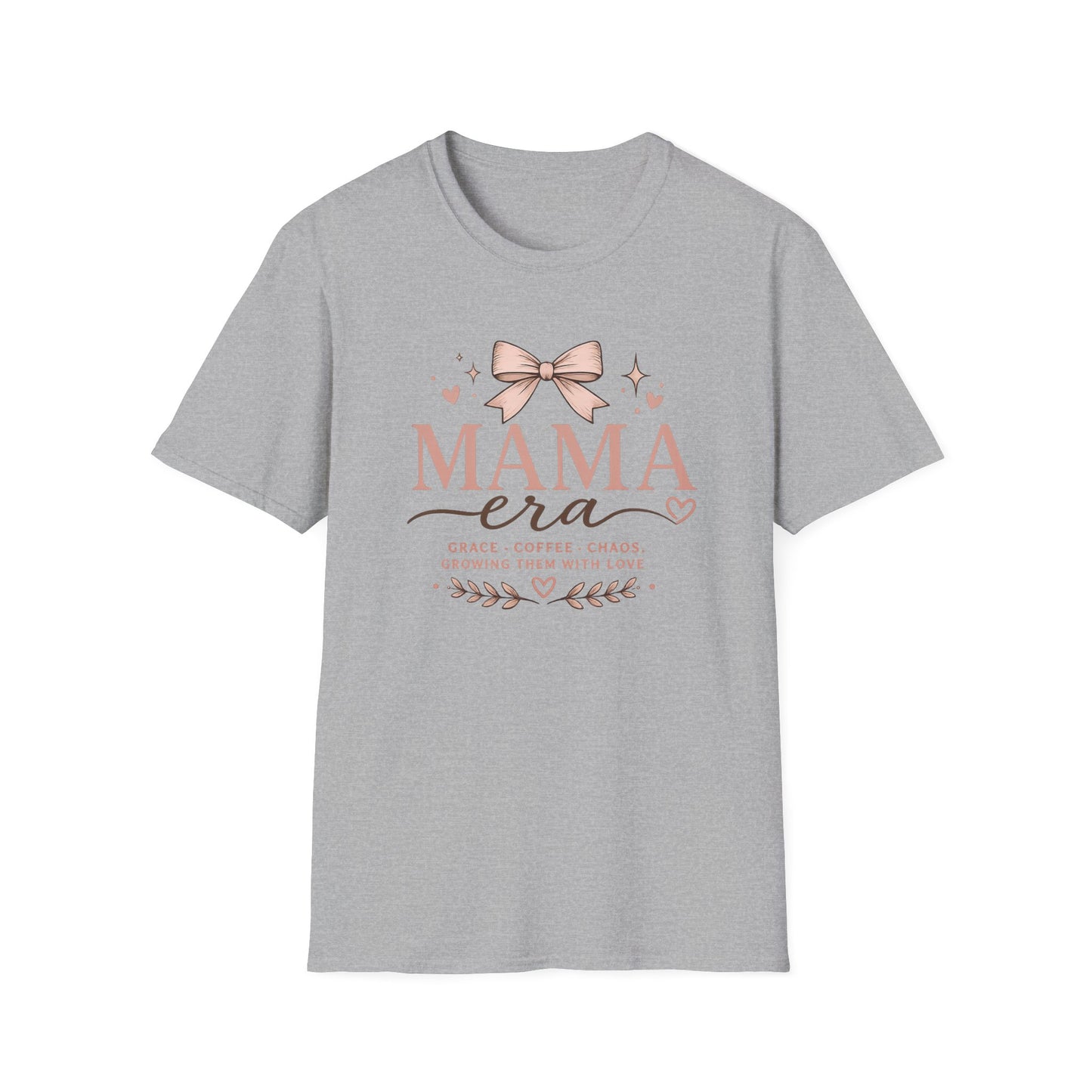 Mama Era T-Shirt — Pink Bow & Heart Graphic Tee for New Moms