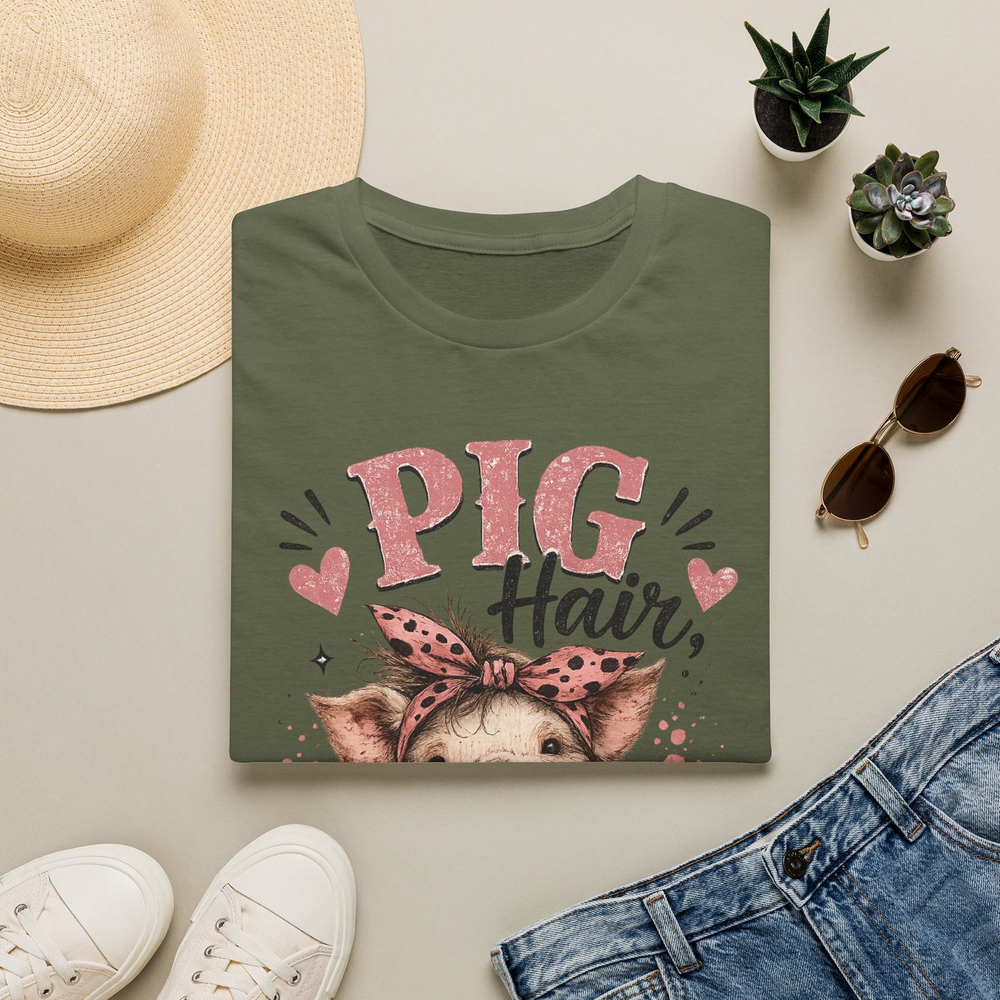 T-Shirt — "Pig Hair Don't Care" Cute Pig Graphic Tee