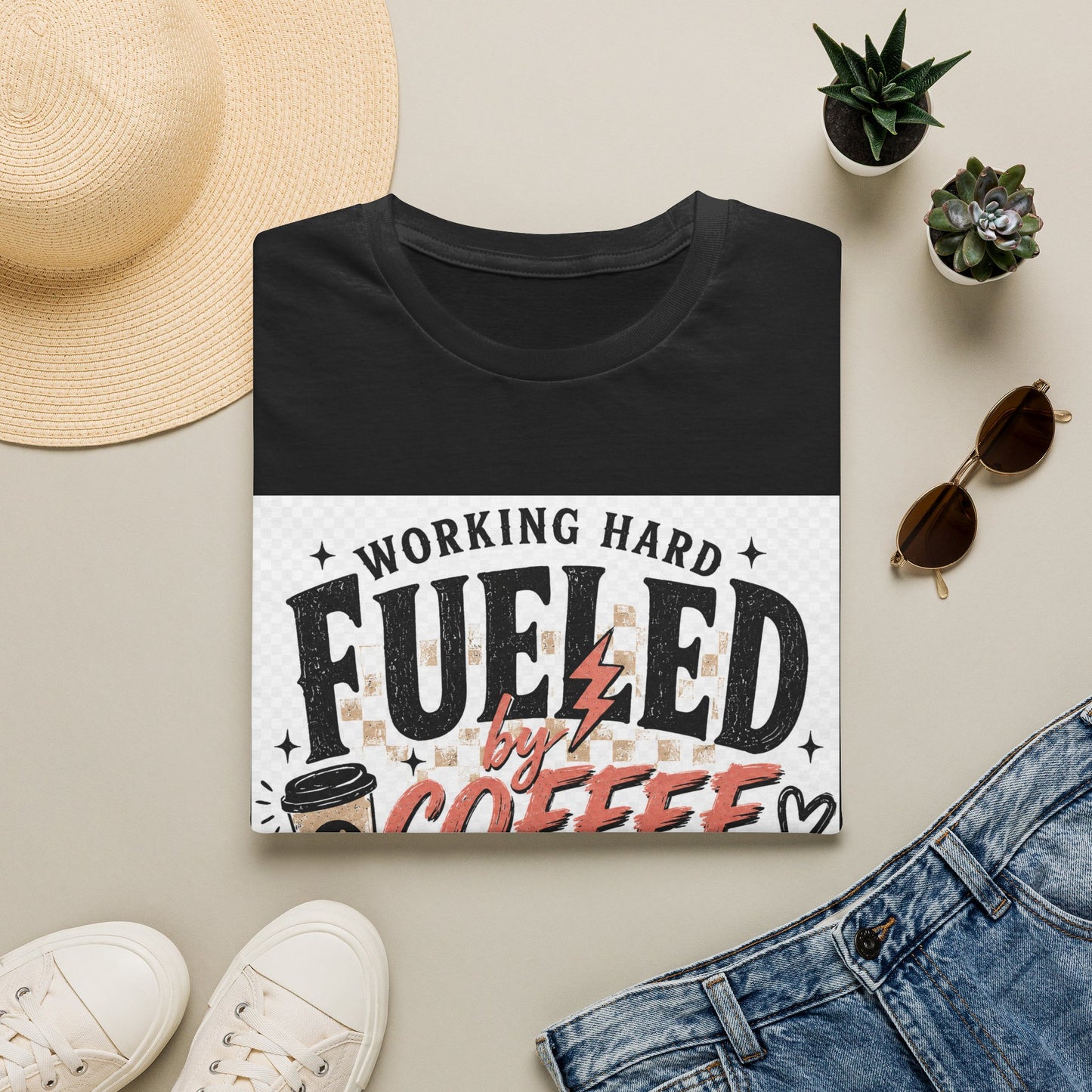 Coffee T-Shirt — "Working Hard Fueled by Coffee and a Hot Mess Mom" Graphic Tee