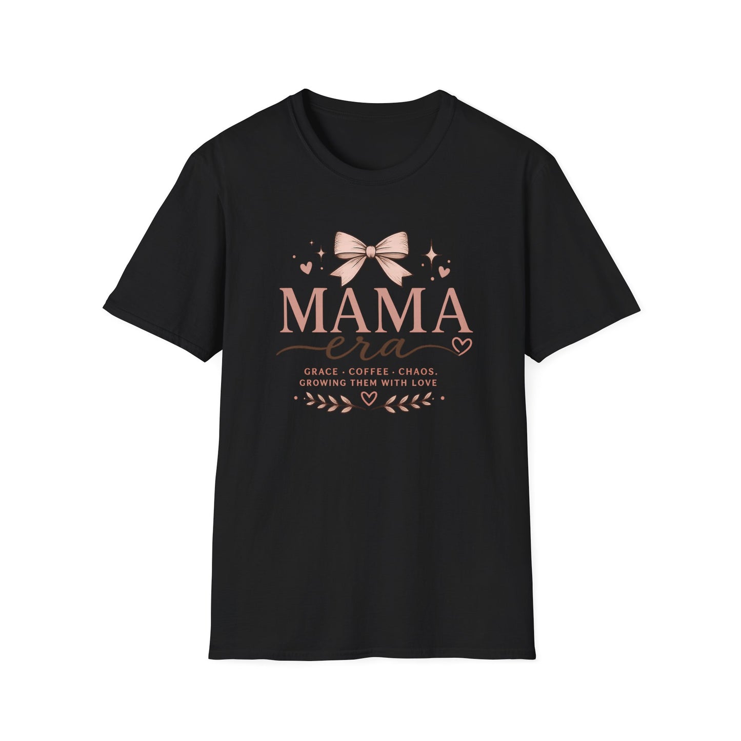 Mama Era T-Shirt — Pink Bow & Heart Graphic Tee for New Moms