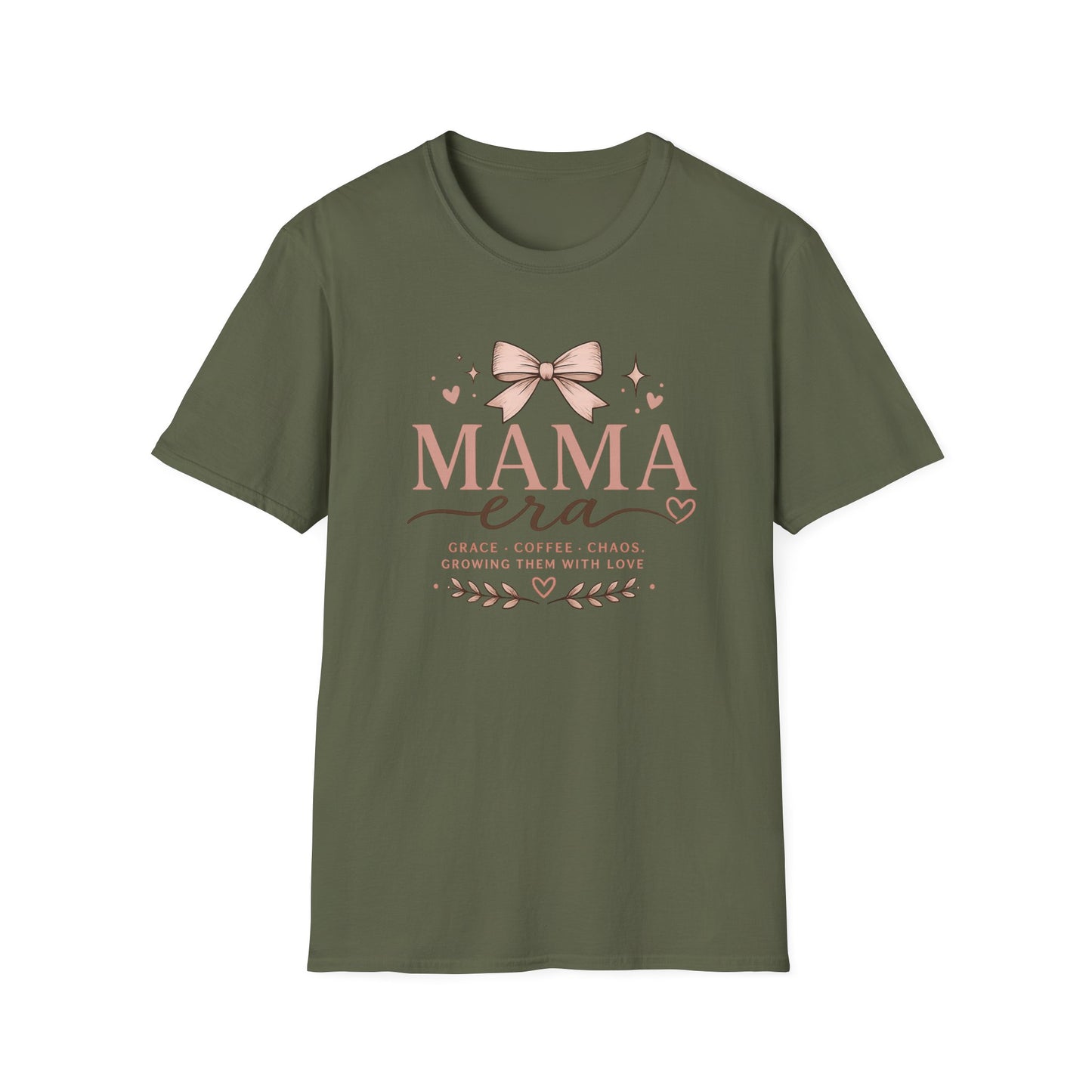 Mama Era T-Shirt — Pink Bow & Heart Graphic Tee for New Moms