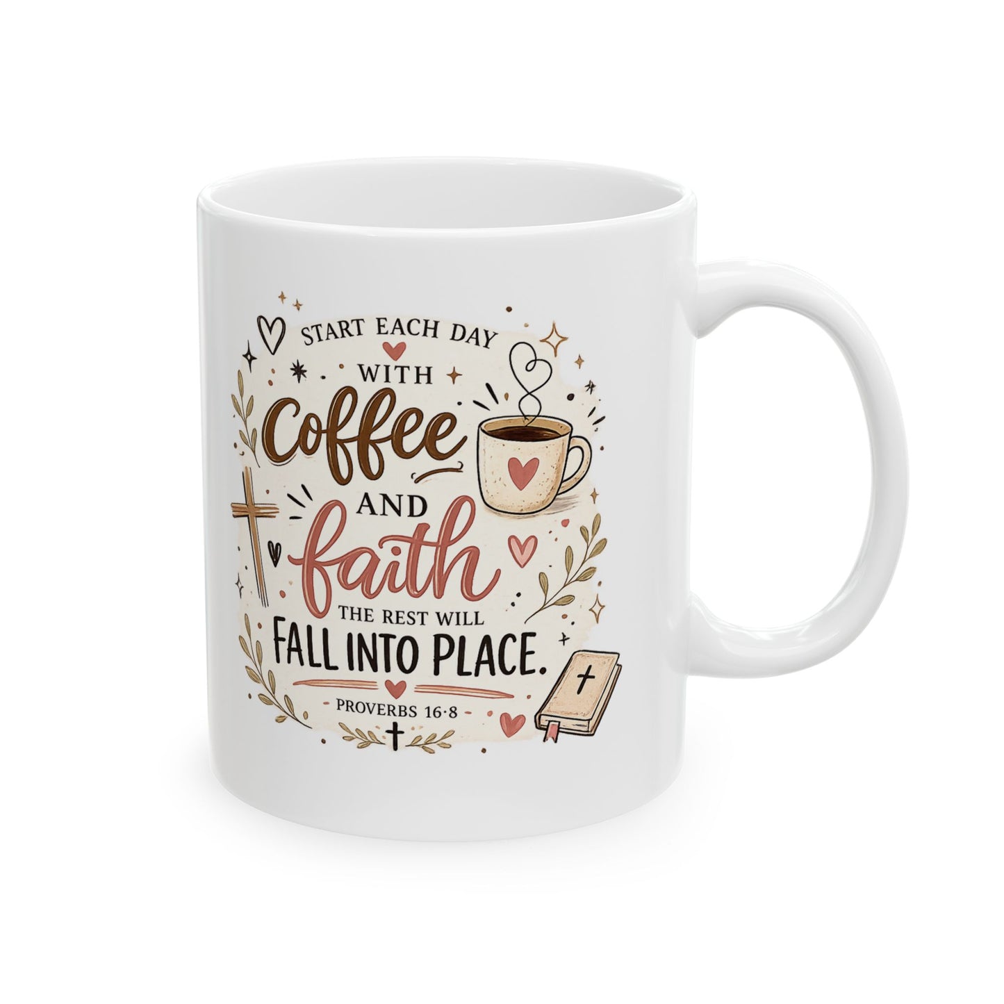 Coffee, Faith & Fall Ceramic Mug — Christian Autumn Coffee Cup (11oz/15oz)