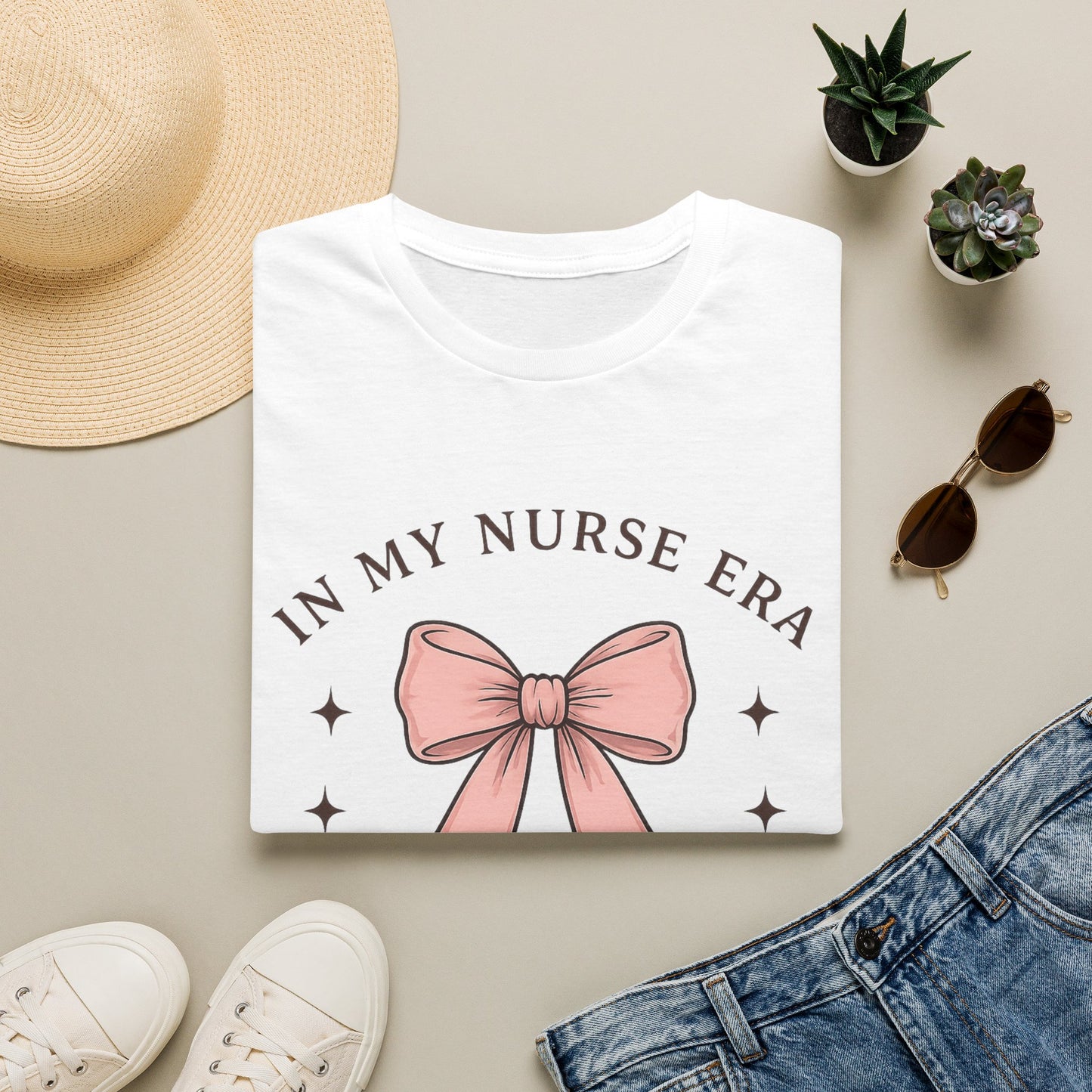 Nurse T-Shirt — "In My Nurse Era" Pink Bow Comfort Tee