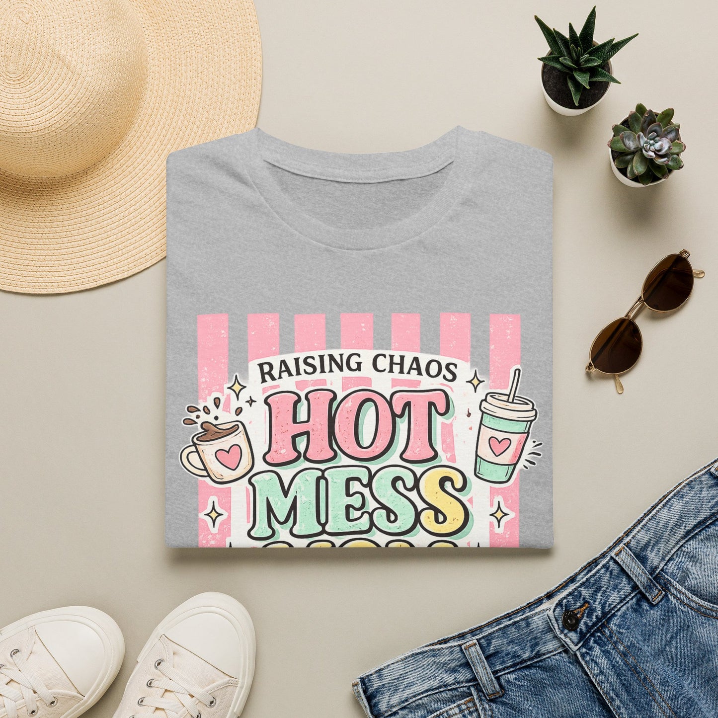 Hot Mess Mom T-Shirt — "Raising Chaos" Cute Retro Mom Tee