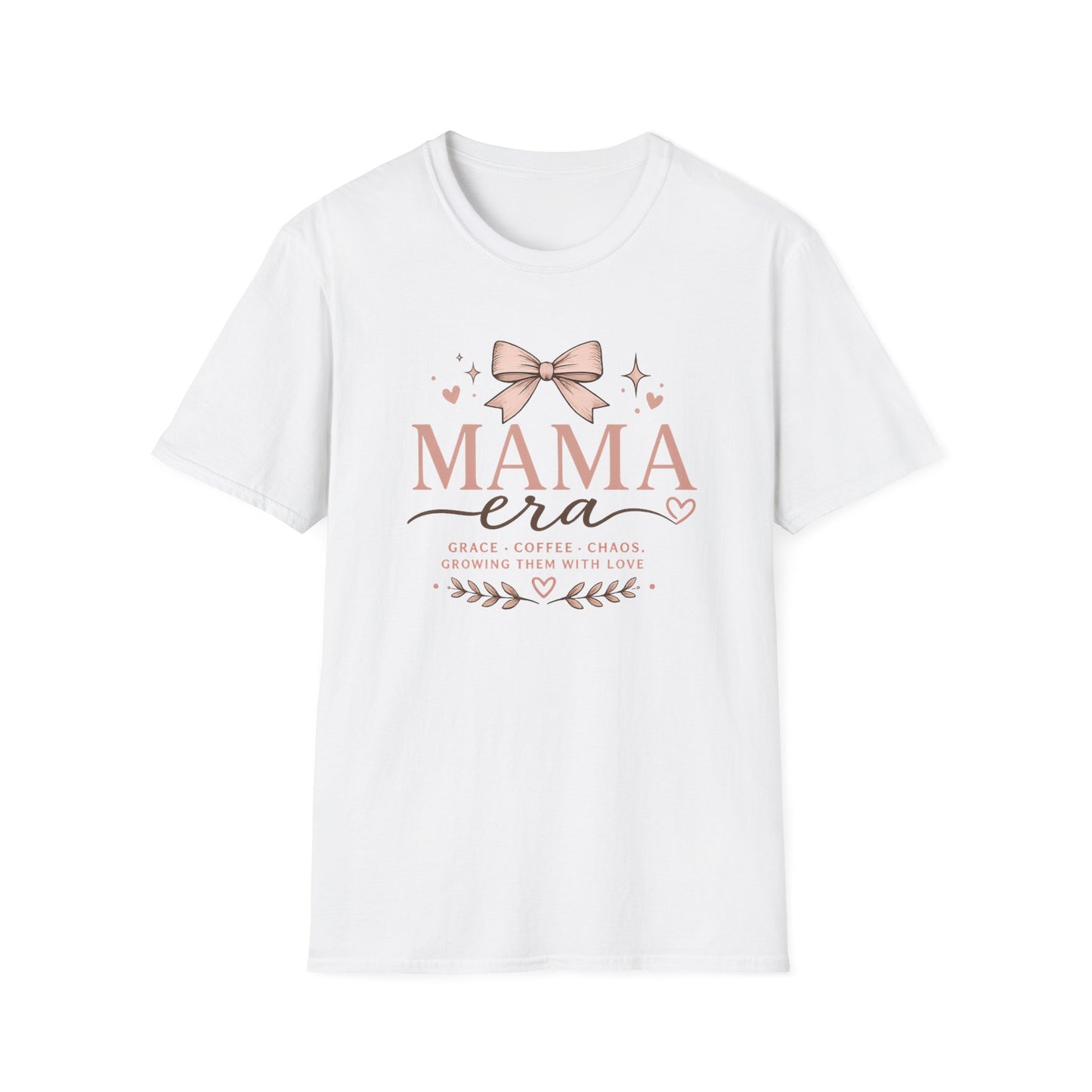 Mama Era T-Shirt — Pink Bow & Heart Graphic Tee for New Moms