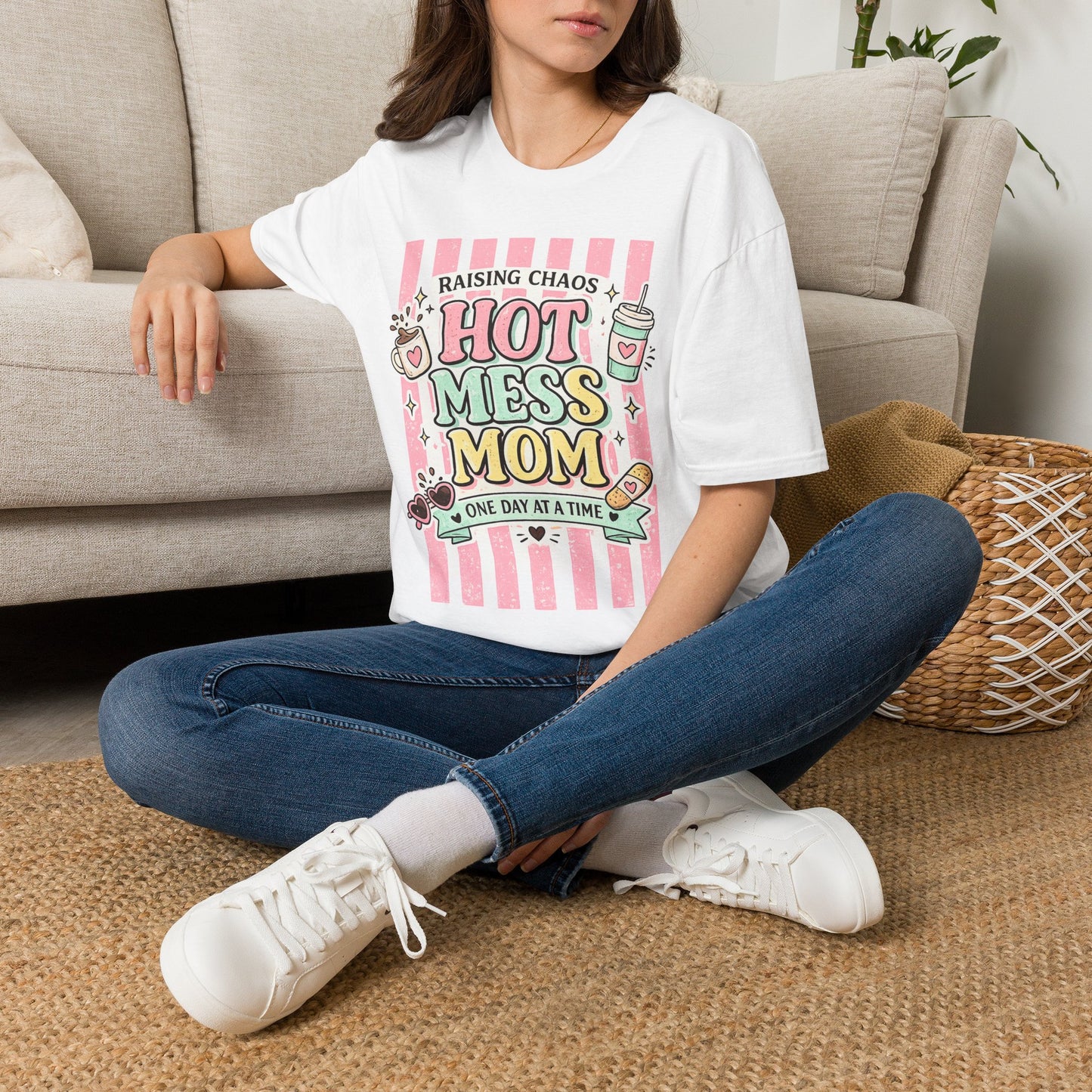 Hot Mess Mom T-Shirt — "Raising Chaos" Cute Retro Mom Tee