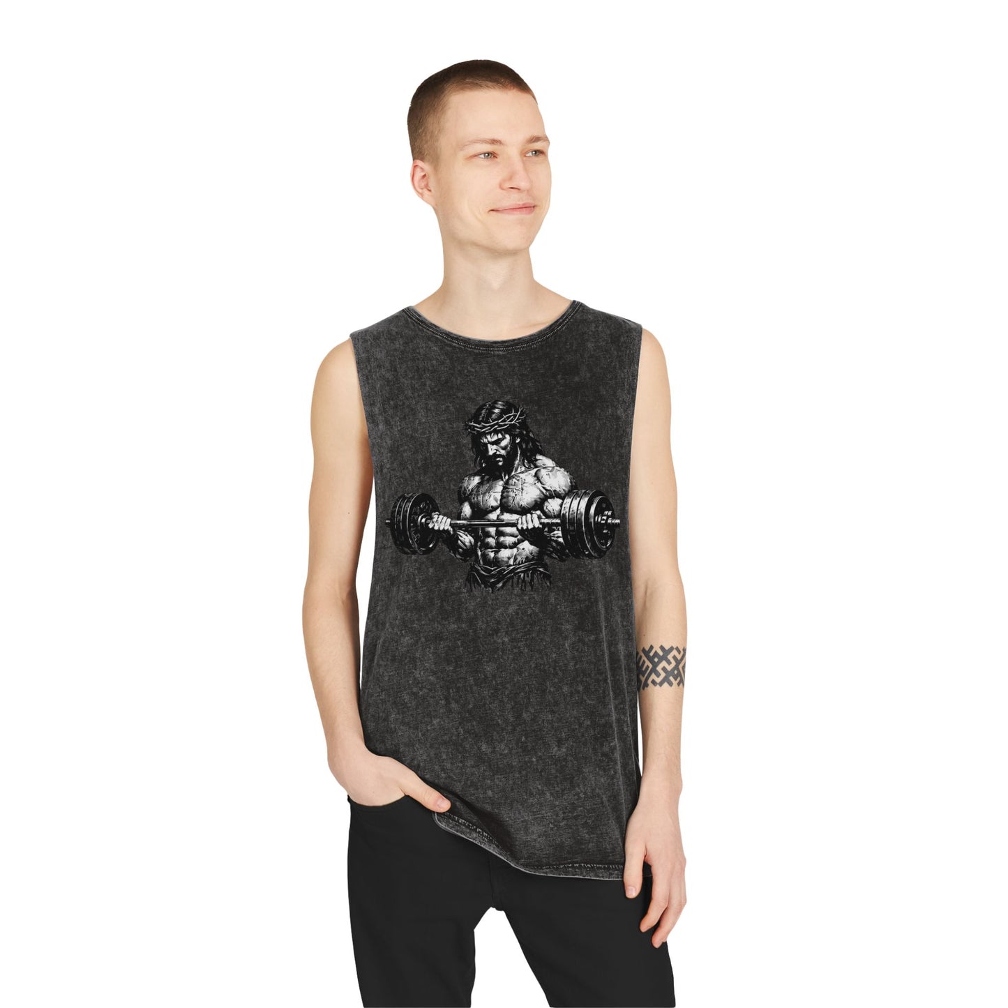 Barbell Warrior Stonewash Tank Top — Vintage Muscle Gym Tank